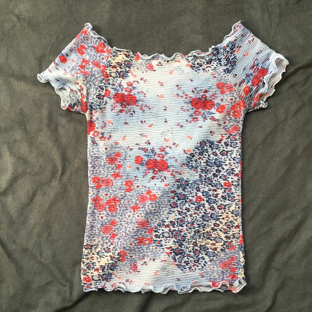 Floral blue & red smocked slim fit top from Spain